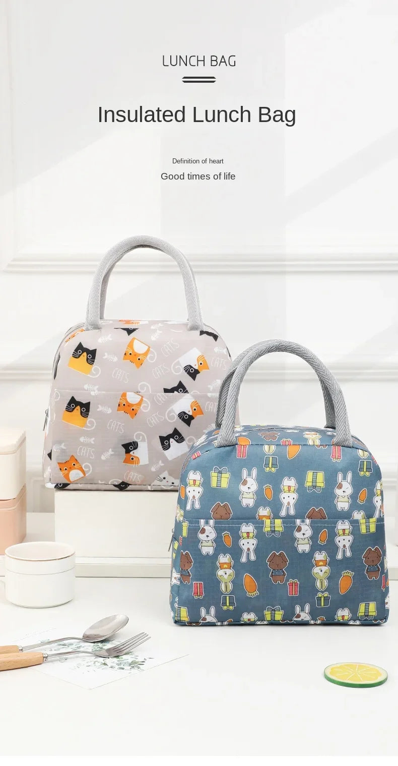 Cartoon Lunch Bags Insulated Lunch Box Storage Bag Picnic Food Storage Handbag Portable Icebag Large Capacity Student Bento Bag