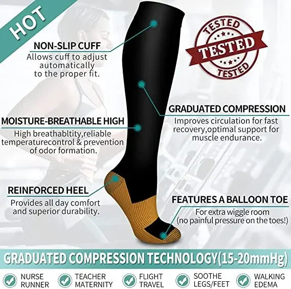 3 Pair Copper Compression Socks Women/Men