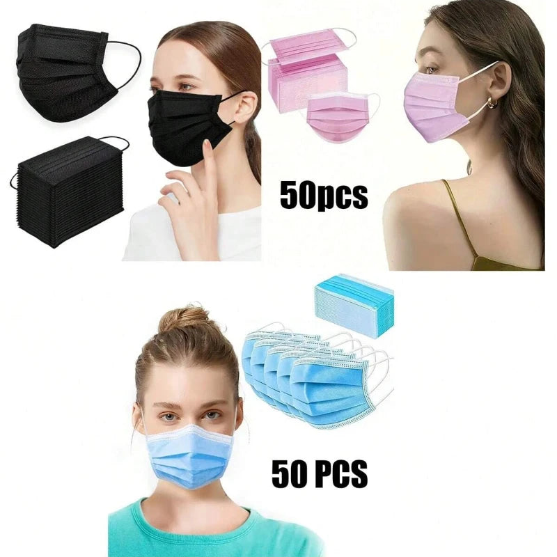 50pcs Disposable Face Masks: Soft On Skin - 3-Ply