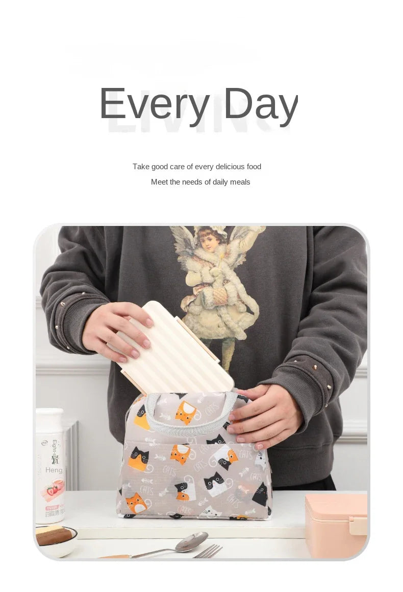 Cartoon Lunch Bags Insulated Lunch Box Storage Bag Picnic Food Storage Handbag Portable Icebag Large Capacity Student Bento Bag