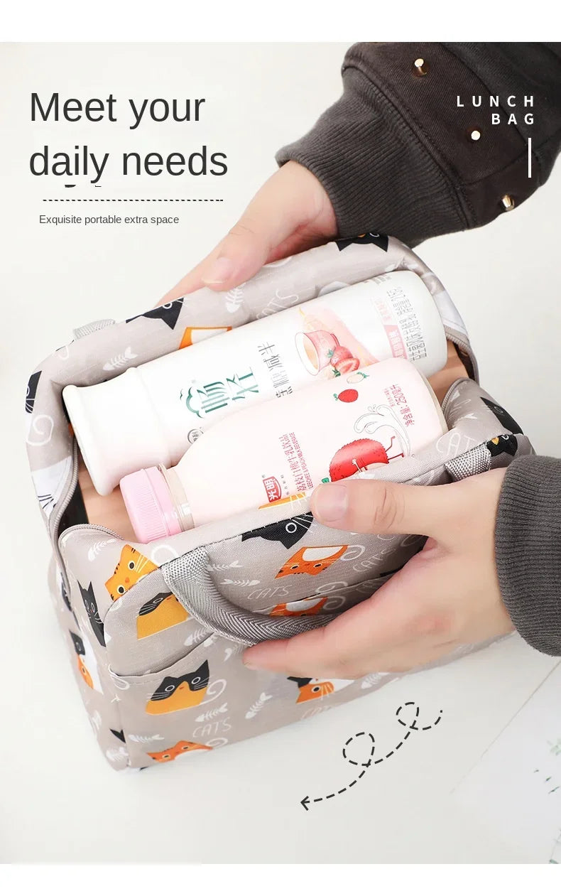 Cartoon Lunch Bags Insulated Lunch Box Storage Bag Picnic Food Storage Handbag Portable Icebag Large Capacity Student Bento Bag