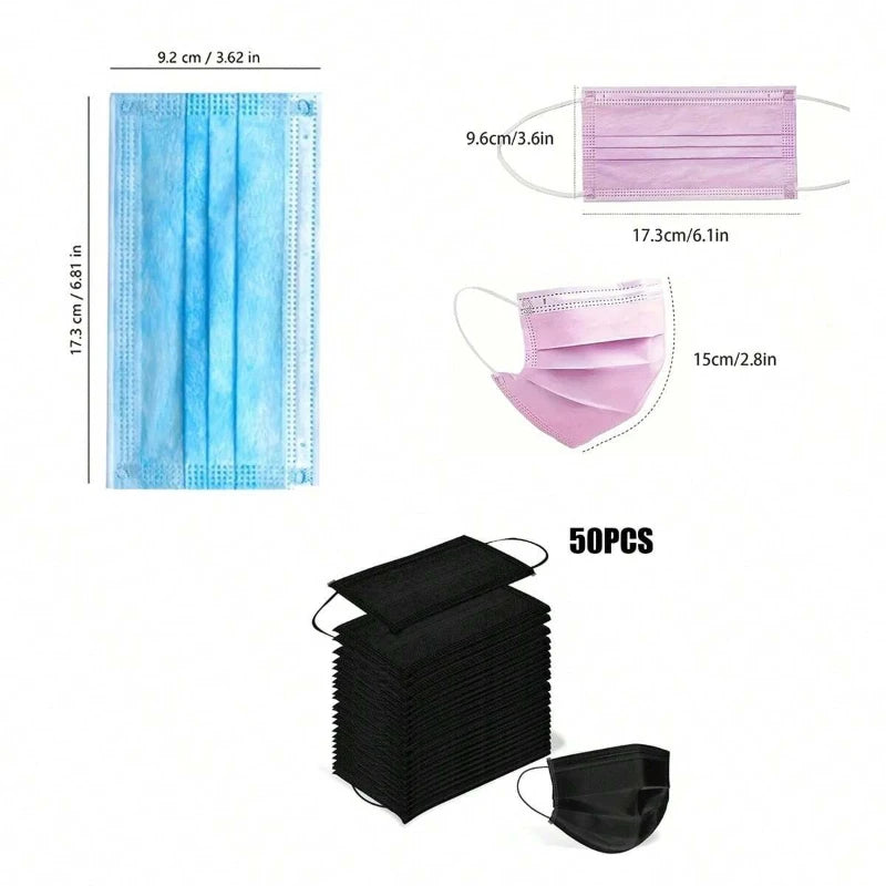 50pcs Disposable Face Masks: Soft On Skin - 3-Ply