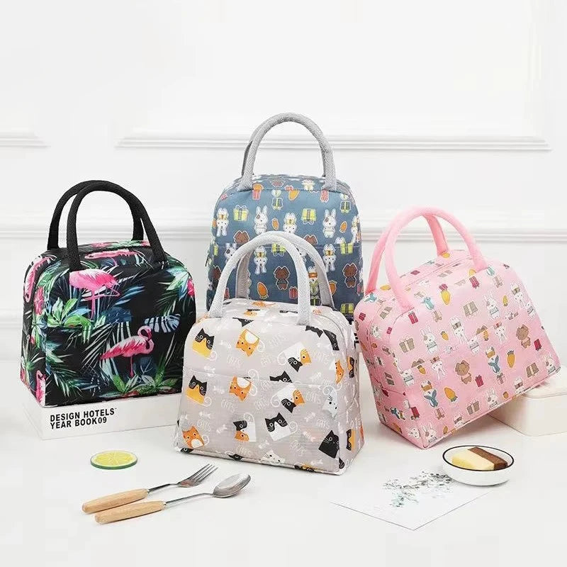 Cartoon Lunch Bags Insulated Lunch Box Storage Bag Picnic Food Storage Handbag Portable Icebag Large Capacity Student Bento Bag