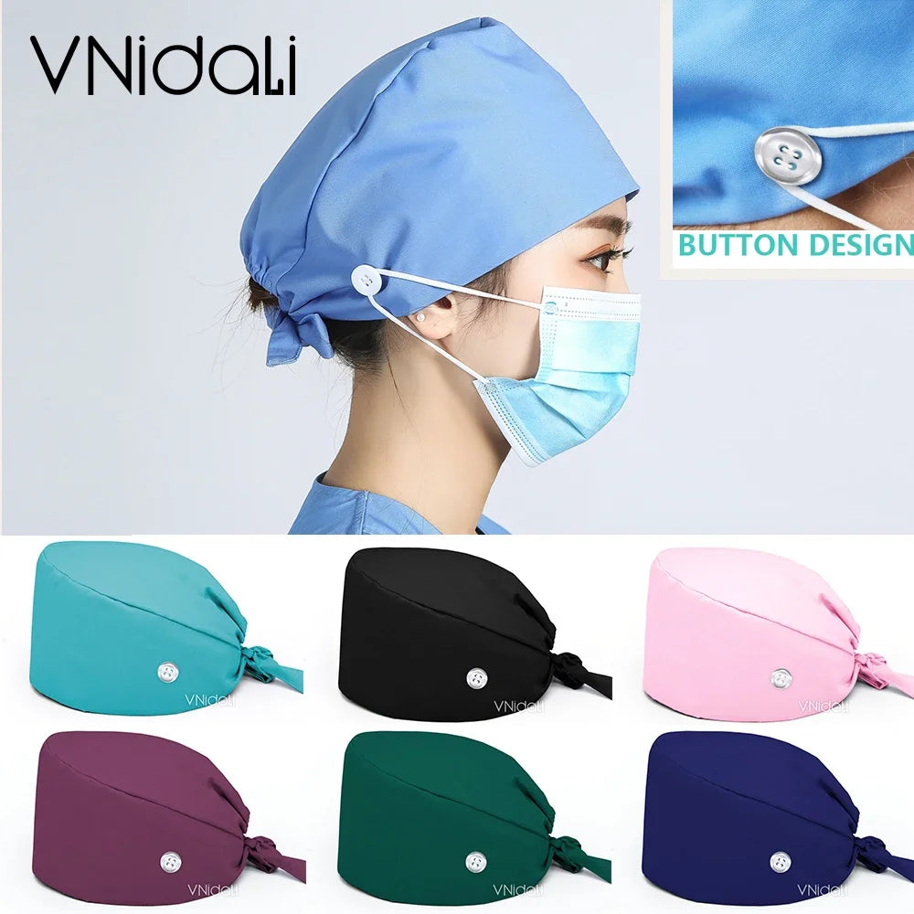 Solid color scrub cap with button