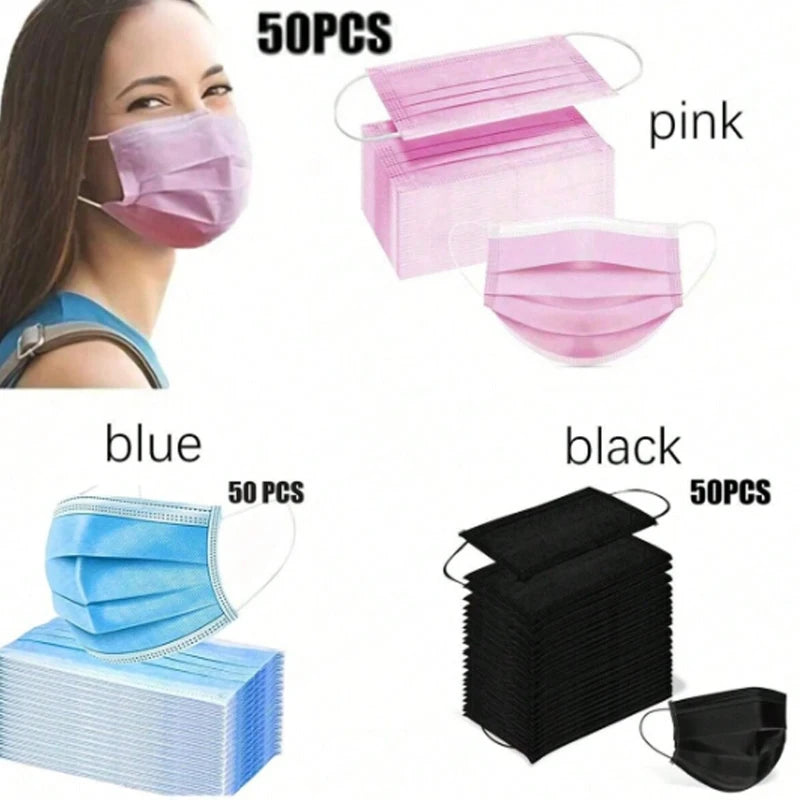 50pcs Disposable Face Masks: Soft On Skin - 3-Ply