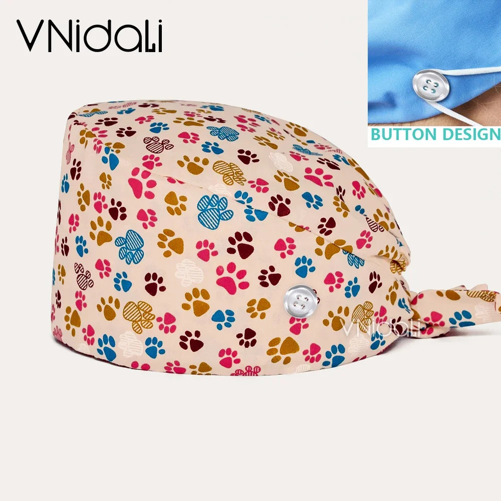 Solid color scrub cap with button