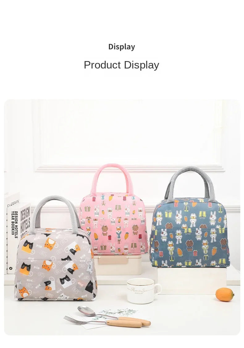 Cartoon Lunch Bags Insulated Lunch Box Storage Bag Picnic Food Storage Handbag Portable Icebag Large Capacity Student Bento Bag