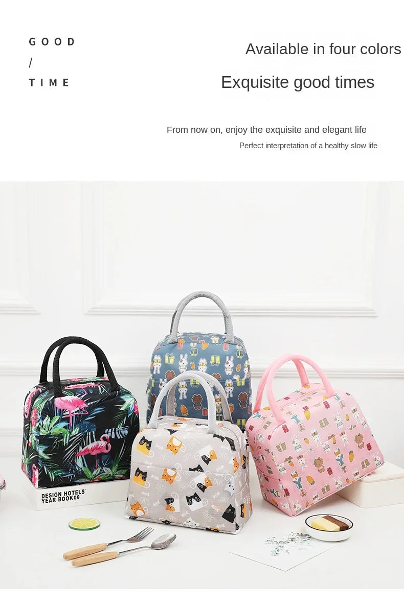 Cartoon Lunch Bags Insulated Lunch Box Storage Bag Picnic Food Storage Handbag Portable Icebag Large Capacity Student Bento Bag