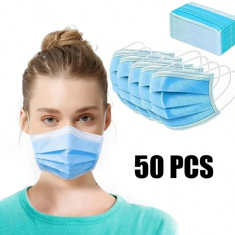 50pcs Disposable Face Masks: Soft On Skin - 3-Ply