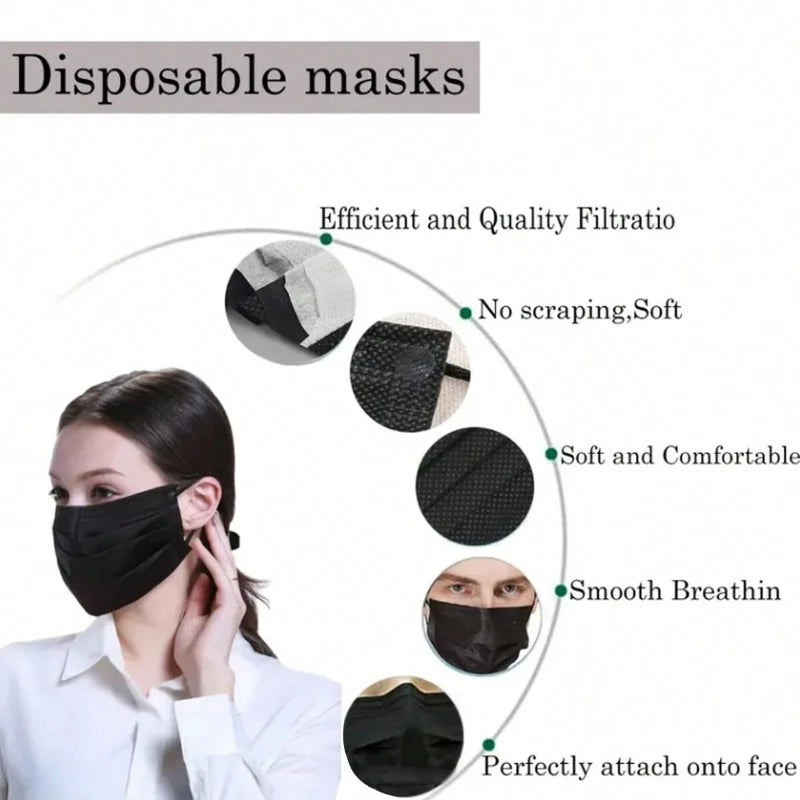 50pcs Disposable Face Masks: Soft On Skin - 3-Ply