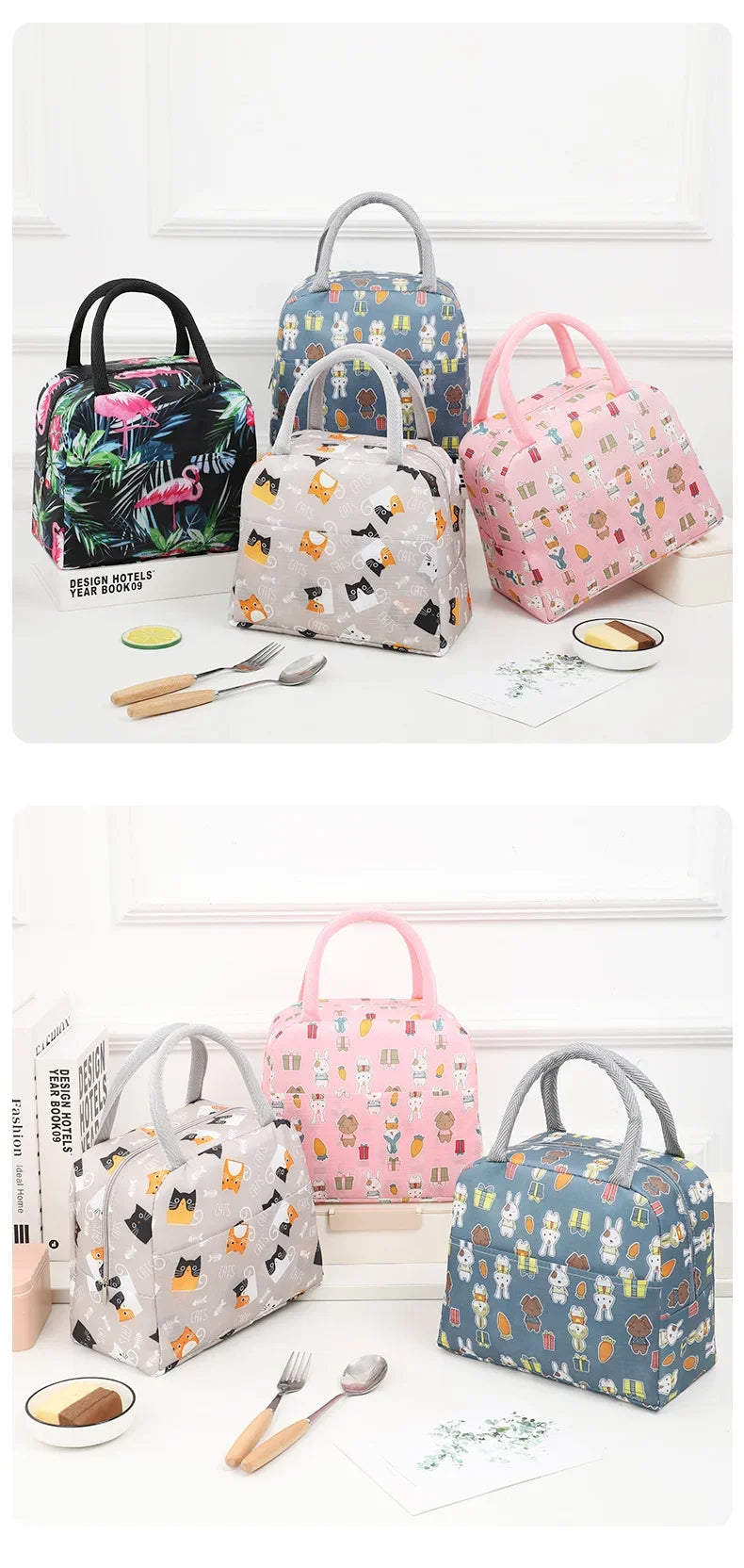 Cartoon Lunch Bags Insulated Lunch Box Storage Bag Picnic Food Storage Handbag Portable Icebag Large Capacity Student Bento Bag