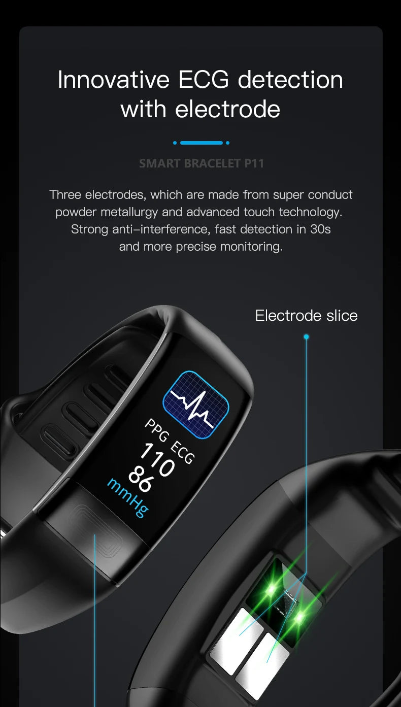 EKG PPG Spo2 Smart Bracelet Watch Medical Health ECC Fitness Tracker for Men Women Calorie Blood Pressure Smartwatch