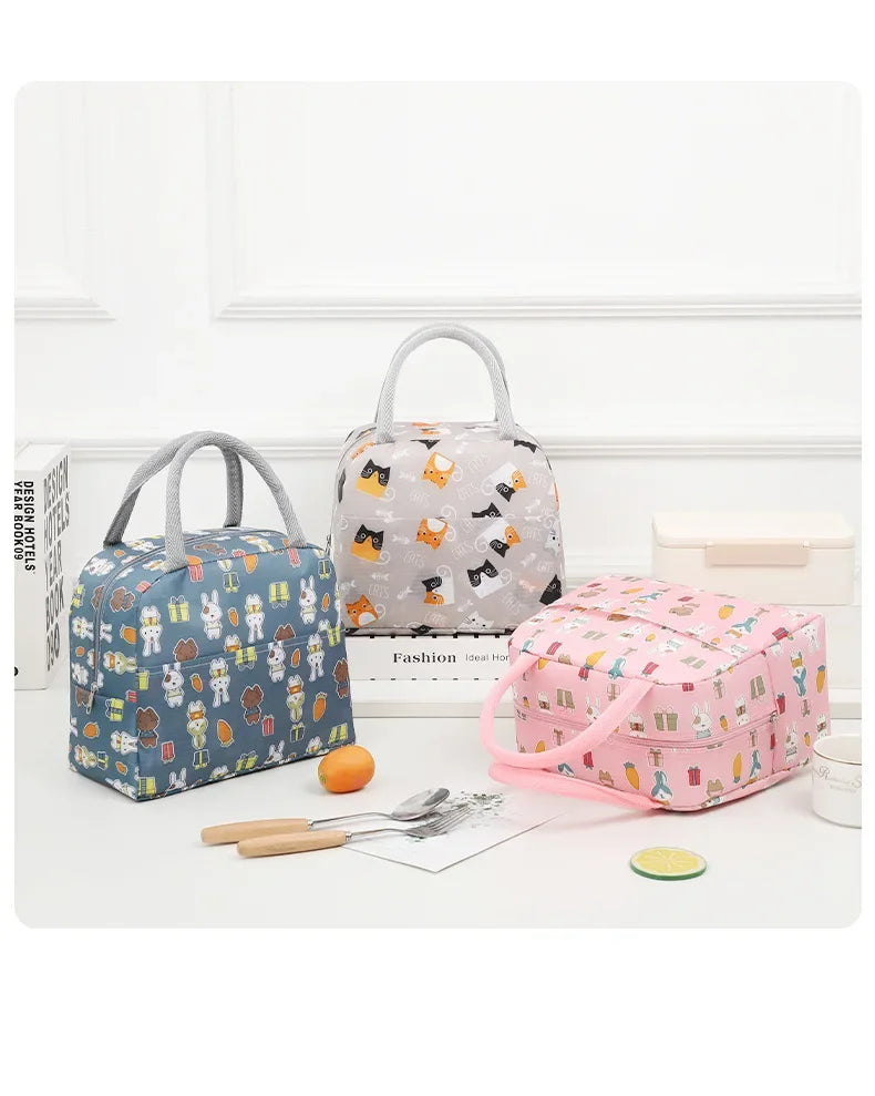 Cartoon Lunch Bags Insulated Lunch Box Storage Bag Picnic Food Storage Handbag Portable Icebag Large Capacity Student Bento Bag